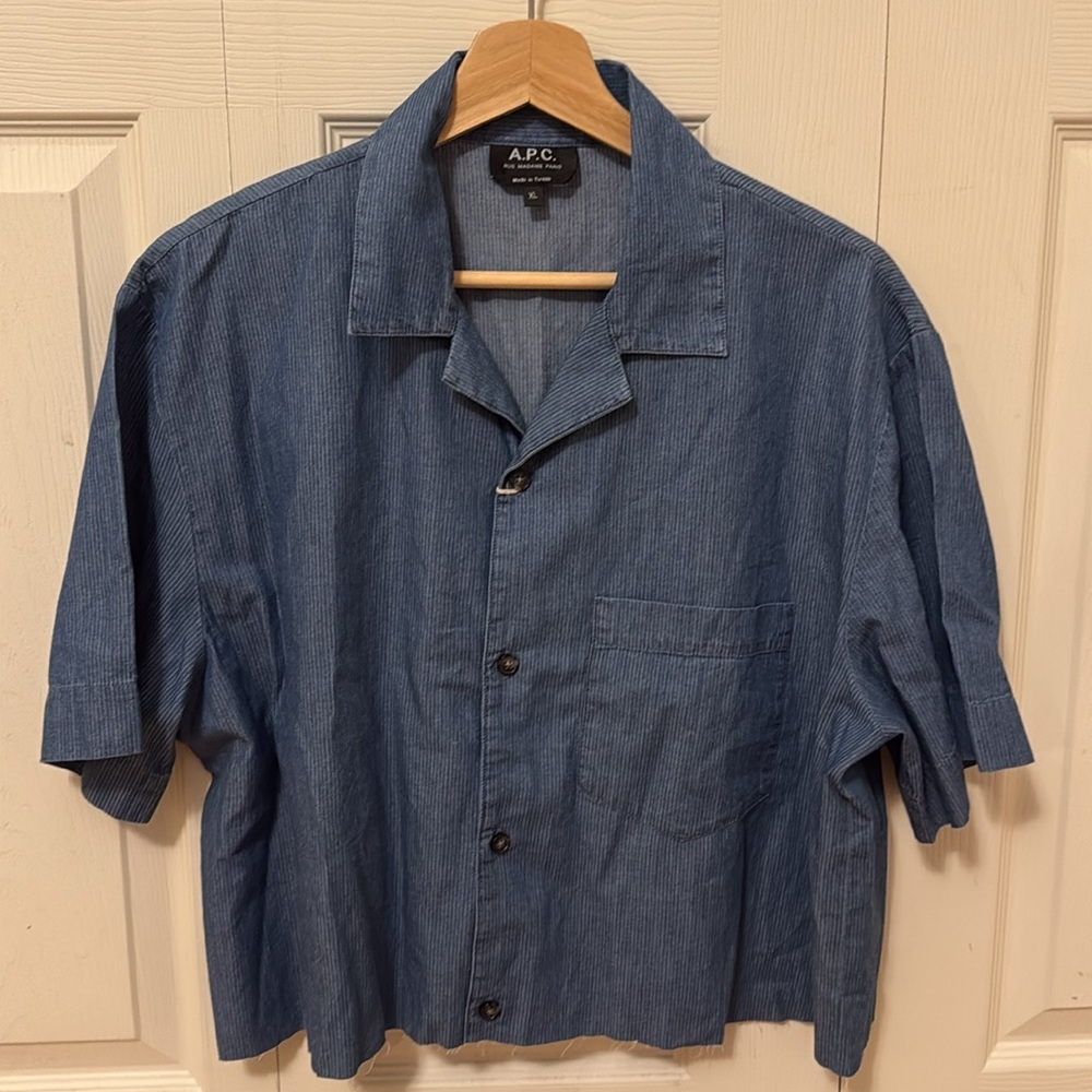 NWT A.P.C. Cropped Blue striped button down Shirt size XLarge